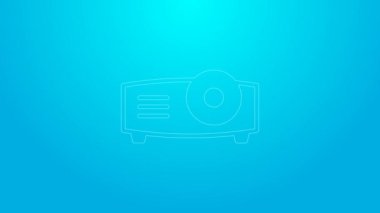 Pembe çizgi sunumu, film, film, medya projektör ikonu mavi arkaplanda izole edildi. 4K Video hareketli grafik canlandırması