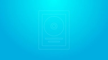 Mavi arkaplanda izole edilmiş çerçeve simgesinde pembe çizgi CD disk ödülü. Modern tören. En çok satan. Müzik kupası. 4K Video hareketli grafik canlandırması