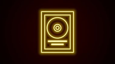 Siyah arkaplanda izole edilmiş çerçeve simgesinde parlayan neon çizgi CD disk ödülü. Modern tören. En çok satan. Müzik kupası. 4K Video hareketli grafik canlandırması