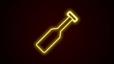 Parlayan neon hattı Paddle simgesi siyah arkaplanda izole edildi. Kürek çekin. 4K Video hareketli grafik canlandırması