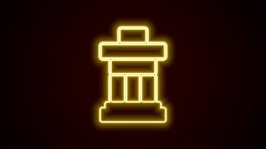 Parlayan neon hattı Inukshuk simgesi siyah arkaplanda izole edildi. 4K Video hareketli grafik canlandırması
