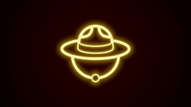 Parlayan neon hattı Kanadalı korucu şapkası üniforması ikonu siyah arka planda izole edildi. 4K Video hareketli grafik canlandırması