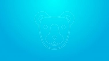 Pembe çizgi ayı başı simgesi mavi arkaplanda izole edildi. 4K Video hareketli grafik canlandırması