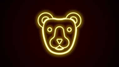 Parlayan neon hattı Ayı başı simgesi siyah arkaplanda izole edildi. 4K Video hareketli grafik canlandırması