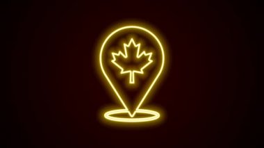 Parlayan neon hattı Kanada akçaağaç yaprağı ikonu siyah arkaplanda izole edildi. Kanada sembolü akçaağaç yaprağı. 4K Video hareketli grafik canlandırması