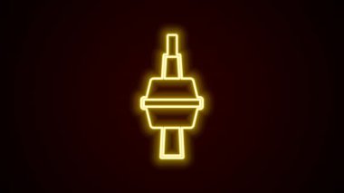 Toronto ikonundaki parlak neon hattı CN Tower siyah arkaplanda izole edildi. Ünlü dünya simgeleri simgesi konsepti. Turizm ve tatil teması. 4K Video hareketli grafik canlandırması
