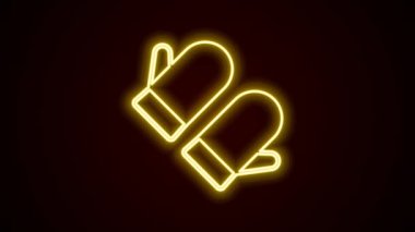 Parlayan neon hattı Noel eldiveni simgesi siyah arka planda izole edildi. Mutlu Noeller ve mutlu yıllar. 4K Video hareketli grafik canlandırması