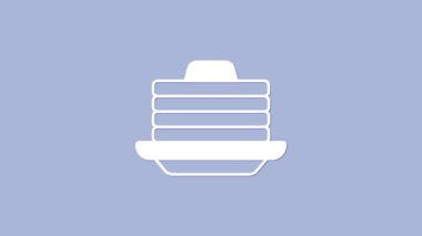 Mor zemin üzerinde bal ikonu olan beyaz krep yığını. Kahvaltı konsepti. 4K Video hareketli grafik canlandırması