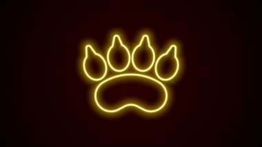 Parlayan neon çizgisi Ayı pençesi ayak izi simgesi siyah arkaplanda izole edildi. 4K Video hareketli grafik canlandırması
