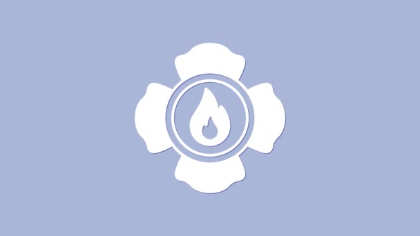Wit brandweerpictogram geïsoleerd op paarse achtergrond. 4K Video motion grafische animatie — Stockvideo
