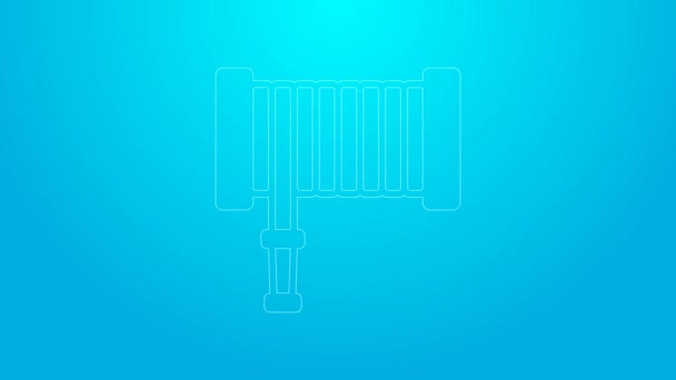 Růžová čára Ikona požární hadice izolovaná na modrém pozadí. Grafická animace pohybu videa 4K — Stock video