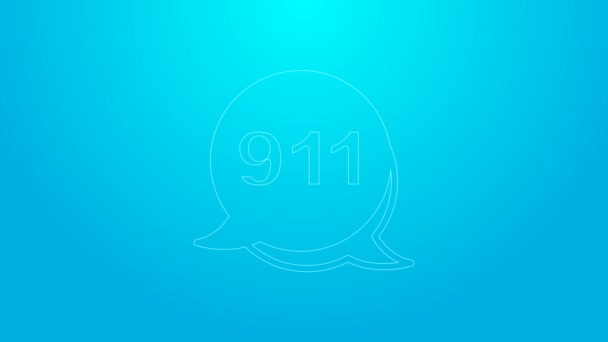 Розовая линия Телефон с значком экстренного вызова 911 изолирован на синем фоне. Полиция, скорая, пожарные, вызов, телефон. Видеографическая анимация 4K — стоковое видео