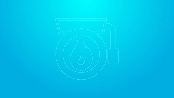 Línea rosa Timbre campana de alarma icono aislado sobre fondo azul. Sistema de alarma de incendios. Campana de servicio, señal de timbre, símbolo de notificación. Animación gráfica de vídeo 4K — Vídeos de Stock