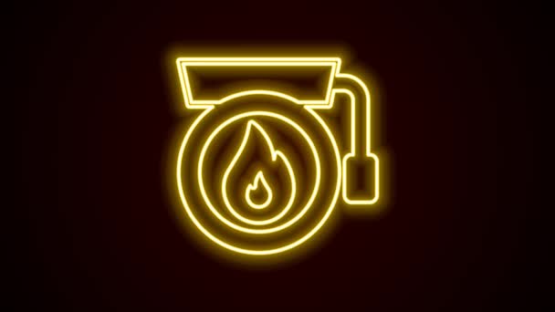 Világító neon vonal Csengő riasztó ikon elszigetelt fekete háttérrel. Tűzjelző rendszer. Csengettyű, csengőjel, értesítő jel. 4K Videó mozgás grafikus animáció — Stock videók