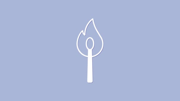 화이트 버 닝 과 불이타는 아이콘 이 보라색 배경에서 분리되었습니다. 불과 일치해. 성냥팔이 기호. 4K 비디오 모션 그래픽 애니메이션 — 비디오