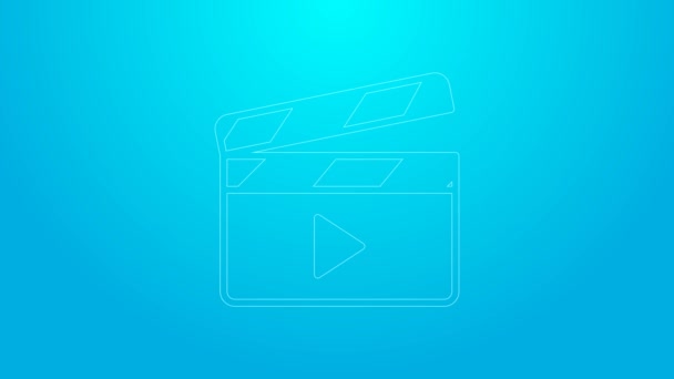 Różowa linia Filmowa ikona klaszcząca izolowana na niebieskim tle. Deska do klapsów. Znak klaśnięcia. Produkcja kinowa lub przemysł medialny. 4K Animacja graficzna ruchu wideo — Wideo stockowe