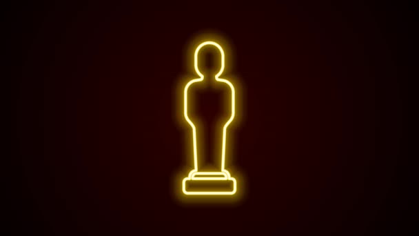 Gloeiende neon lijn Film trofee pictogram geïsoleerd op zwarte achtergrond. Een icoon van de Academy. Films en bioscoopsymbool. 4K Video motion grafische animatie — Stockvideo