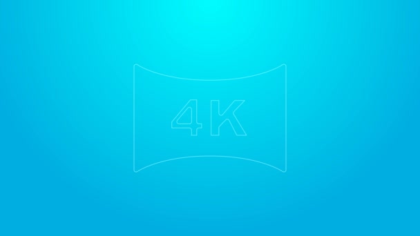 Rosa linje Skärm tv med 4k Ultra HD video teknik ikon isolerad på blå bakgrund. 4K Video motion grafisk animation — Stockvideo