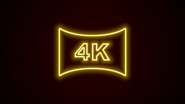 Siyah arkaplanda 4k Ultra HD video teknolojisi ikonu bulunan parlak neon hattı ekran televizyon. 4K Video hareketli grafik canlandırması — Stok video