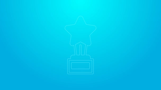 Pink line Movie trophy icon isolated on blue background. Academy award icon. Films and cinema symbol. 4K Video motion graphic animation — Stock Video
