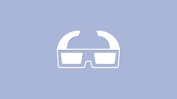 Ícone de óculos de cinema 3D branco isolado no fundo roxo. Animação gráfica em movimento de vídeo 4K — Vídeo de Stock