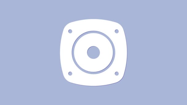Weißes Stereo-Lautsprechersymbol isoliert auf violettem Hintergrund. Soundsystem-Lautsprecher. Musik-Ikone. Musikalische Säulenlautsprecher Bass-Ausstattung. 4K Video Motion Grafik Animation — Stockvideo
