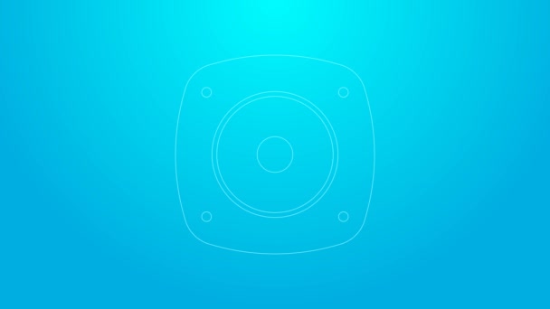 Pink line Stereo speaker icon isolated on blue background. Sound system speakers. Music icon. Musical column speaker bass equipment. 4K Video motion graphic animation — Stock Video