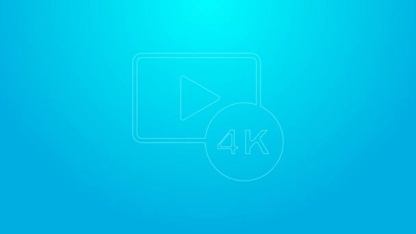 Pink line Screen tv with 4k Ultra HD video technology icon isolated on blue fone. Видеографическая анимация 4K — стоковое видео