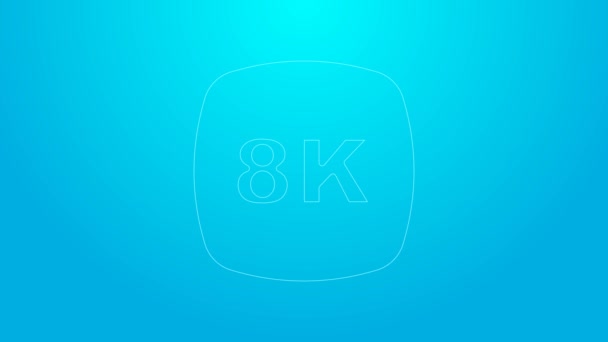 Pink line 8k Ultra HD icon isolated on blue background. 4K Video motion graphic animation — Stock Video