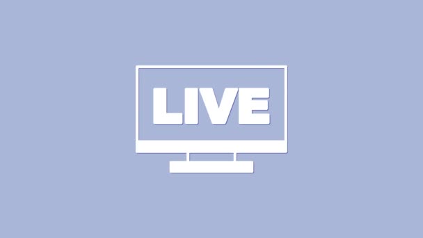 White Live streaming online videohry hrát ikonu izolované na fialovém pozadí. Grafická animace pohybu videa 4K — Stock video