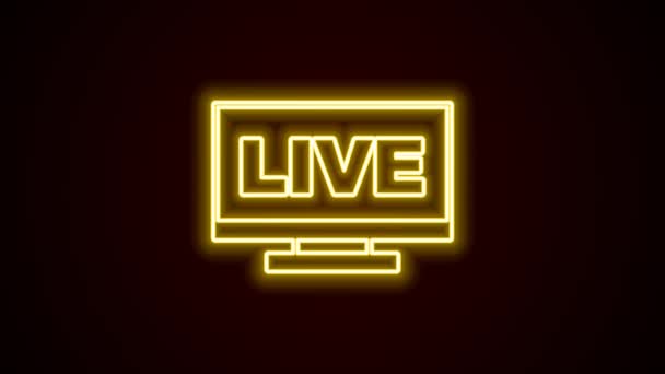 Glowing neon line Live streaming online videogame play icon isolated on black background. 4K Video motion graphic animation — Stock Video