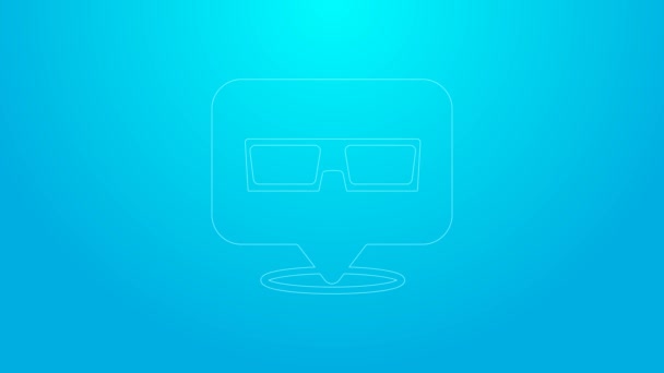 Pink line 3D cinema glasses icon isolated on blue background. 4K Video motion graphic animation — Stock Video