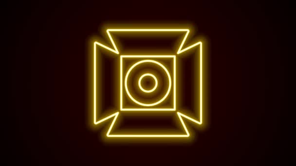 Ragyogó neon vonal Film reflektorfény ikon elszigetelt fekete háttérrel. Fényeffektus. Jelenet, Stúdió, Show. 4K Videó mozgás grafikus animáció — Stock videók