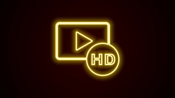 Светящаяся неоновая линия Hd фильм, лента, кадр значок изолирован на черном фоне. Видеографическая анимация 4K — стоковое видео