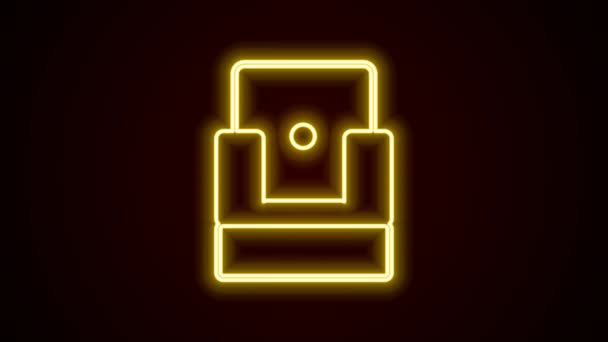 发光的霓虹灯线电影院椅子图标孤立在黑色背景.4K视频运动图形动画 — 图库视频影像