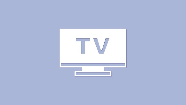 Ícone de TV inteligente branco isolado no fundo roxo. Sinal de televisão. Animação gráfica em movimento de vídeo 4K — Vídeo de Stock