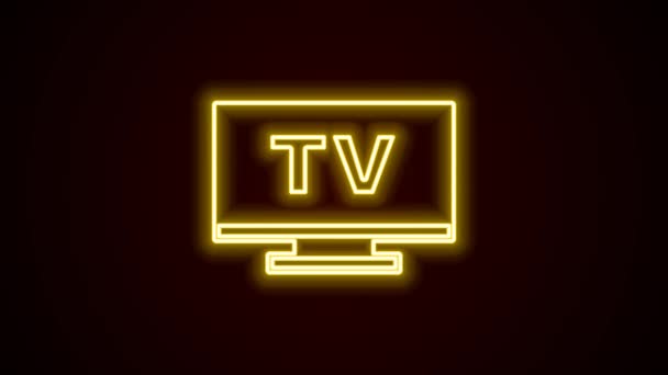 Parlayan neon hattı Akıllı TV simgesi siyah arkaplanda izole edildi. Televizyon tabelası. 4K Video hareketli grafik canlandırması — Stok video