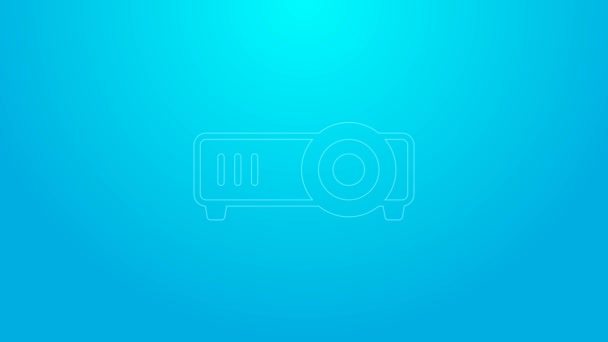 Pink line Presentation, movie, film, media projector icon isolated on blue background. 4K Video motion graphic animation — Stock Video