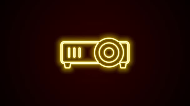 Zářící neonová čára Prezentace, film, film, ikona mediálního projektoru izolovaná na černém pozadí. Grafická animace pohybu videa 4K — Stock video