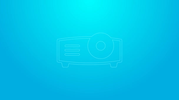 Línea rosa Presentación, película, película, media projector icono aislado sobre fondo azul. Animación gráfica de vídeo 4K — Vídeo de stock