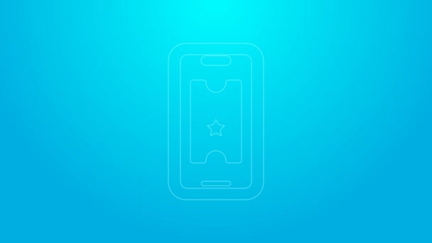 핑크 라인 바이 영화 티켓 온라인 아이콘은 파란 배경에 고립되어 있다. 서비스 컨셉. 4K 비디오 모션 그래픽 애니메이션 — 비디오