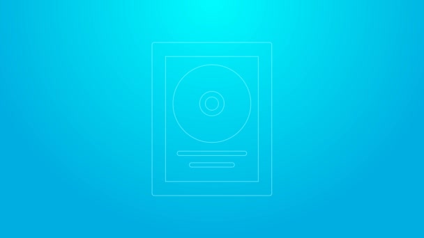 Pink line CD disk award in frame icon isolated on blue background. Upacara modern. Penjualan terbaik. Trofi musik. Animasi grafis gerak Video 4K — Stok Video