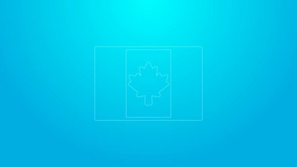 Ligne rose Icône du drapeau du Canada isolée sur fond bleu. Drapeau de pays d'Amérique du Nord sur mât. Animation graphique de mouvement vidéo 4K — Video