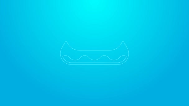 Pink line Kayak and paddle icon isolated on blue background. Kayak and canoe for fishing and tourism. Outdoor activities. 4K Video motion graphic animation — Stock Video