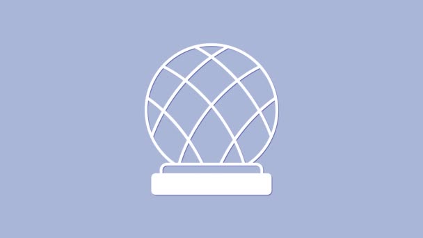 Biała ikona biosfery Montrealu izolowana na fioletowym tle. 4K Animacja graficzna ruchu wideo — Wideo stockowe