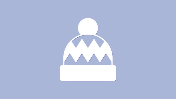 Bonnet blanc icône chapeau isolé sur fond violet. Animation graphique de mouvement vidéo 4K — Video