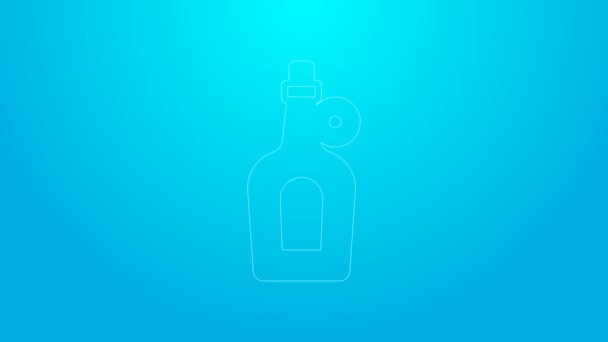 Línea rosa Botella de jarabe de arce icono aislado sobre fondo azul. Animación gráfica de vídeo 4K — Vídeos de Stock