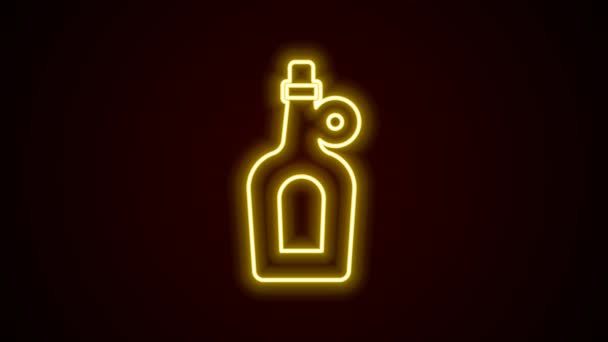 Linha de néon brilhante Ícone de garrafa de xarope de bordo isolado no fundo preto. Animação gráfica em movimento de vídeo 4K — Vídeo de Stock