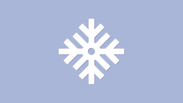 Beyaz Kar Tanesi simgesi mor arkaplanda izole edildi. Mutlu Noeller ve mutlu yıllar. 4K Video hareketli grafik canlandırması — Stok video