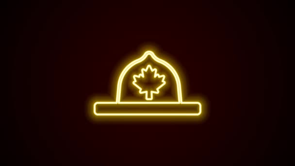 Brillante línea de neón canadiense guardabosques icono uniforme aislado sobre fondo negro. Animación gráfica de vídeo 4K — Vídeo de stock